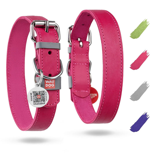Pink Leather Dog Collar — Adjustable & Durable for Medium Dogs - ICYSTA