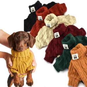 Turtleneck: The sweater has a high collar that wraps around the dog's neck, offering extra warmth and protection from the cold.