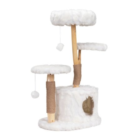 Modern Cat Tree – Natural Branch Cat Tower, Luxury Cat Condo & Indoor Furniture, Kitten Gift, White