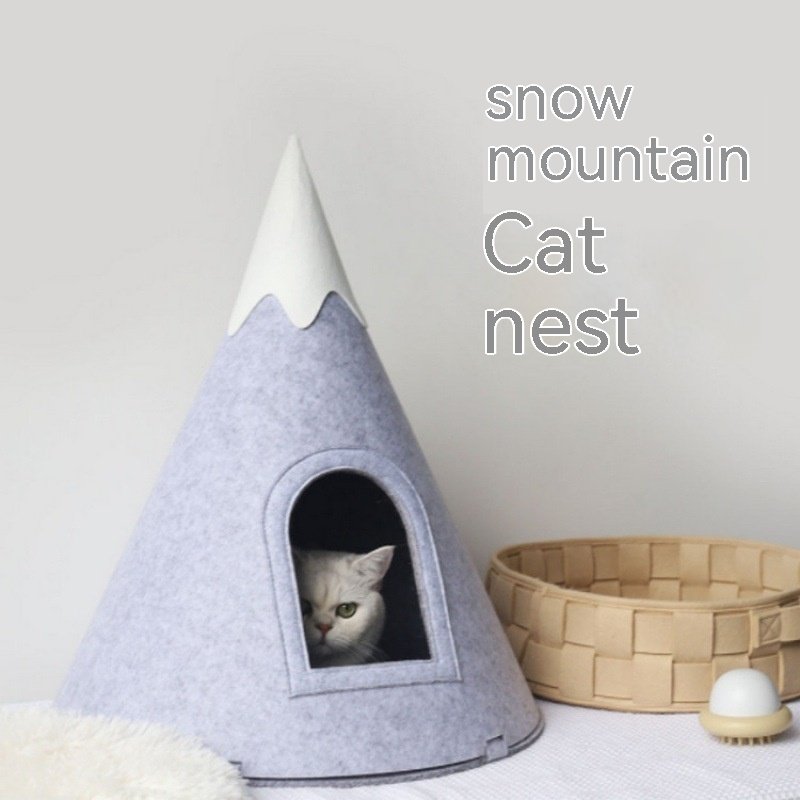 Snow Mountain Pet Bed – Felt Semi-Enclosed Tent for Cats & Small Dogs