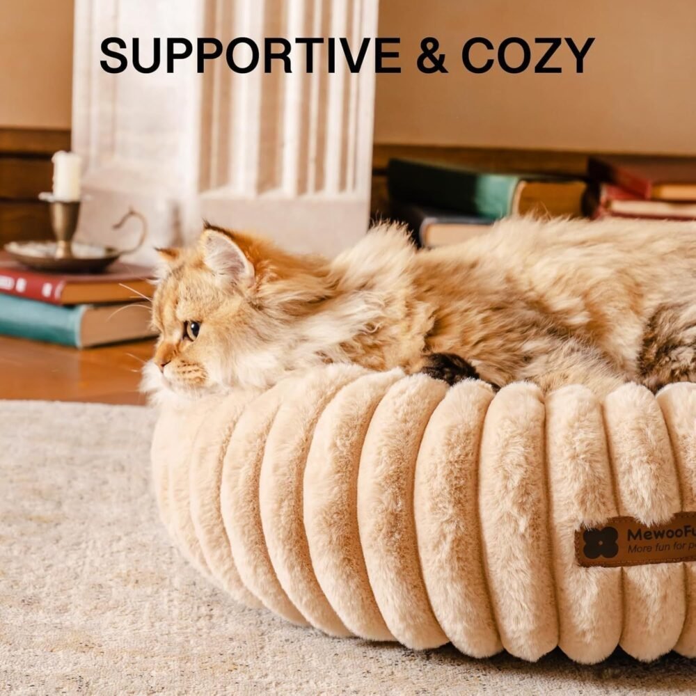 MEWOOFUN Donut Pet Bed – Washable Round Pet Bed for Indoor Cats & Kittens, Light Brown - Image 7