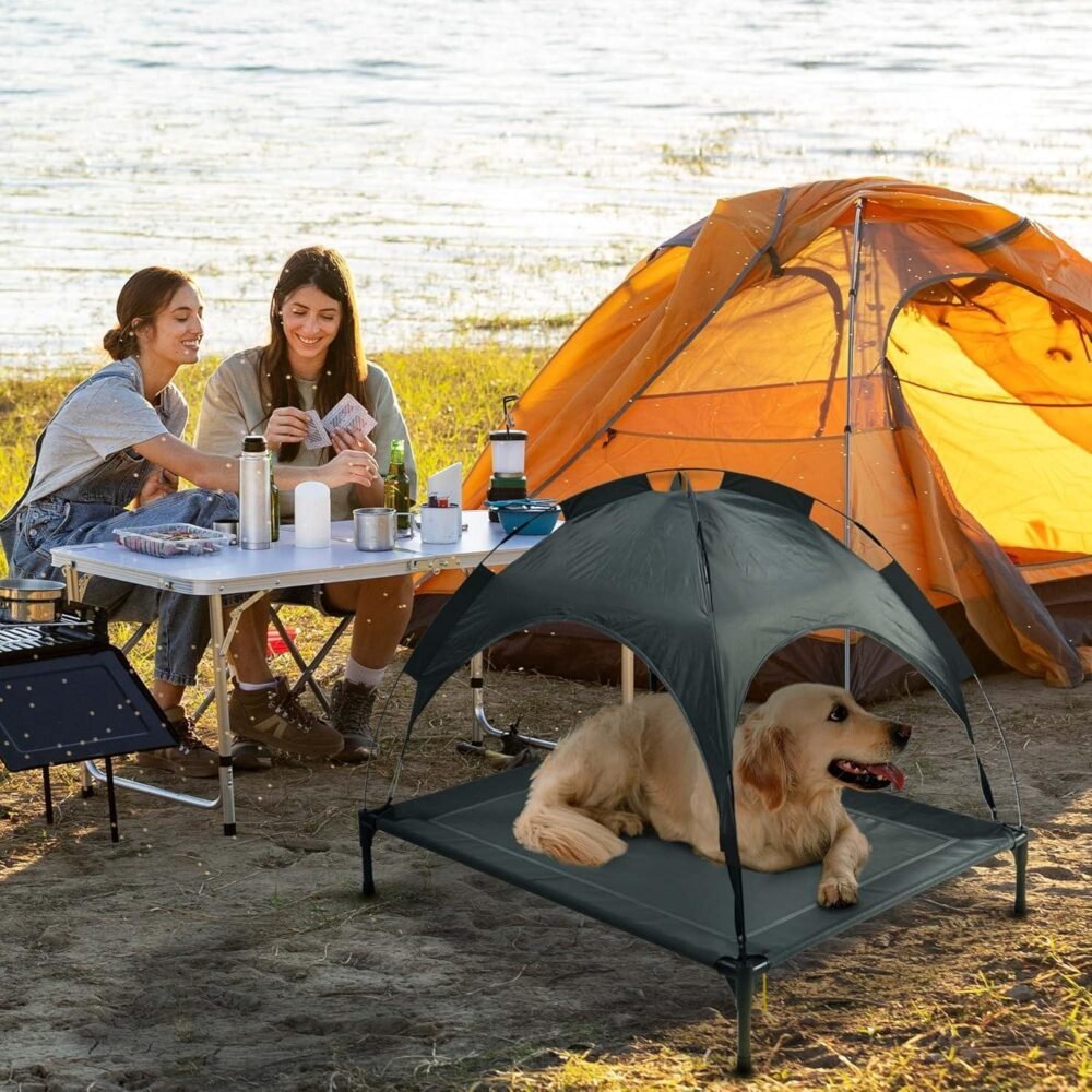 Outdoor Pet Dog Bed – Portable Grey Bed with Awning - Image 8