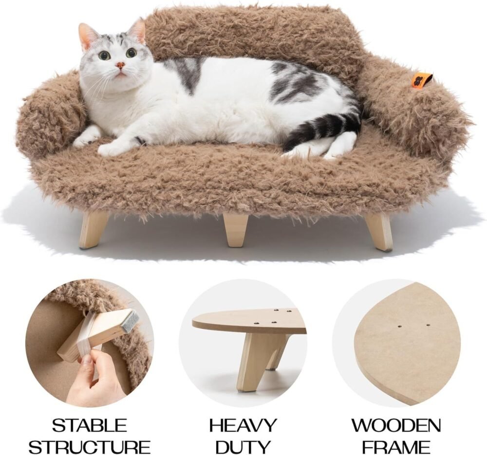 Elevated Cat Bed – Wooden Pet Sofa with Washable Cover for Cats & Small Dogs - Image 7