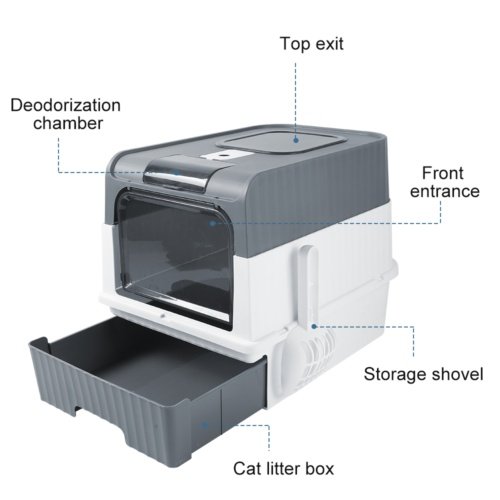 Grey Large Cat Litter Box – Drawer Style, Anti-Splashing Cat Potty Tray for Easy Cleaning