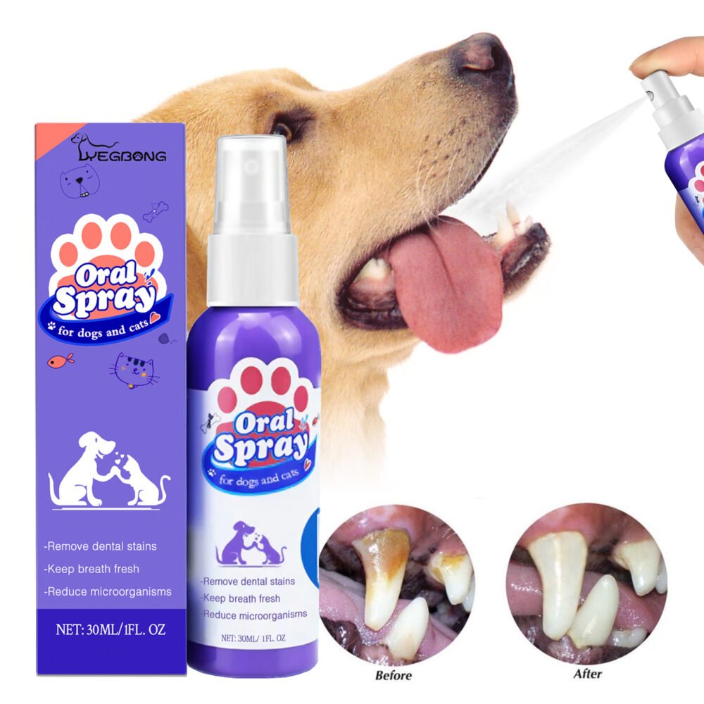 Cat And Dog Teeth Cleaning Spray – Fresh Breath & Tooth Stains Removal, Pet Oral Care Spray