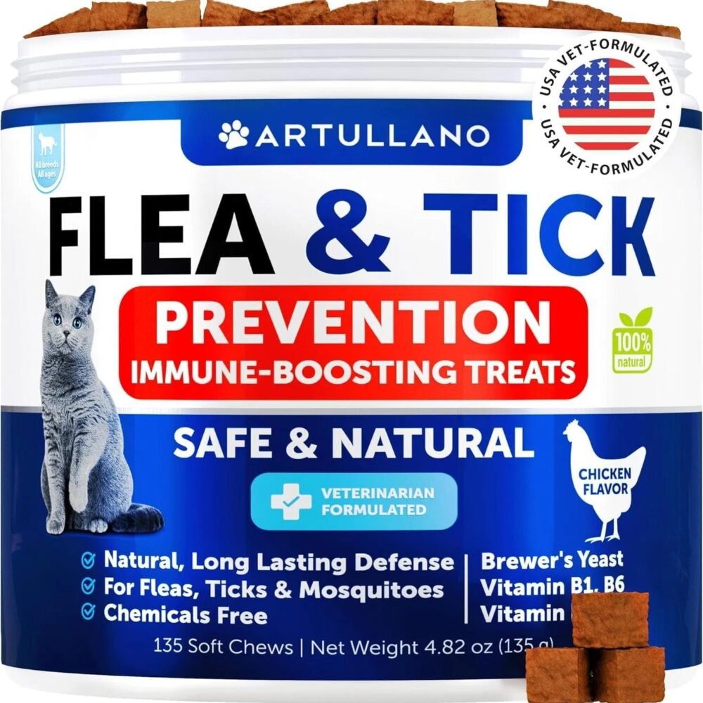 Flea Treatment For Cats – Natural Tick Prevention Chewable Supplement (135 Soft Chews)