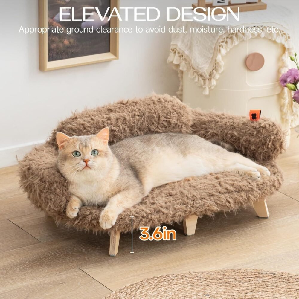 Elevated Cat Bed – Wooden Pet Sofa with Washable Cover for Cats & Small Dogs