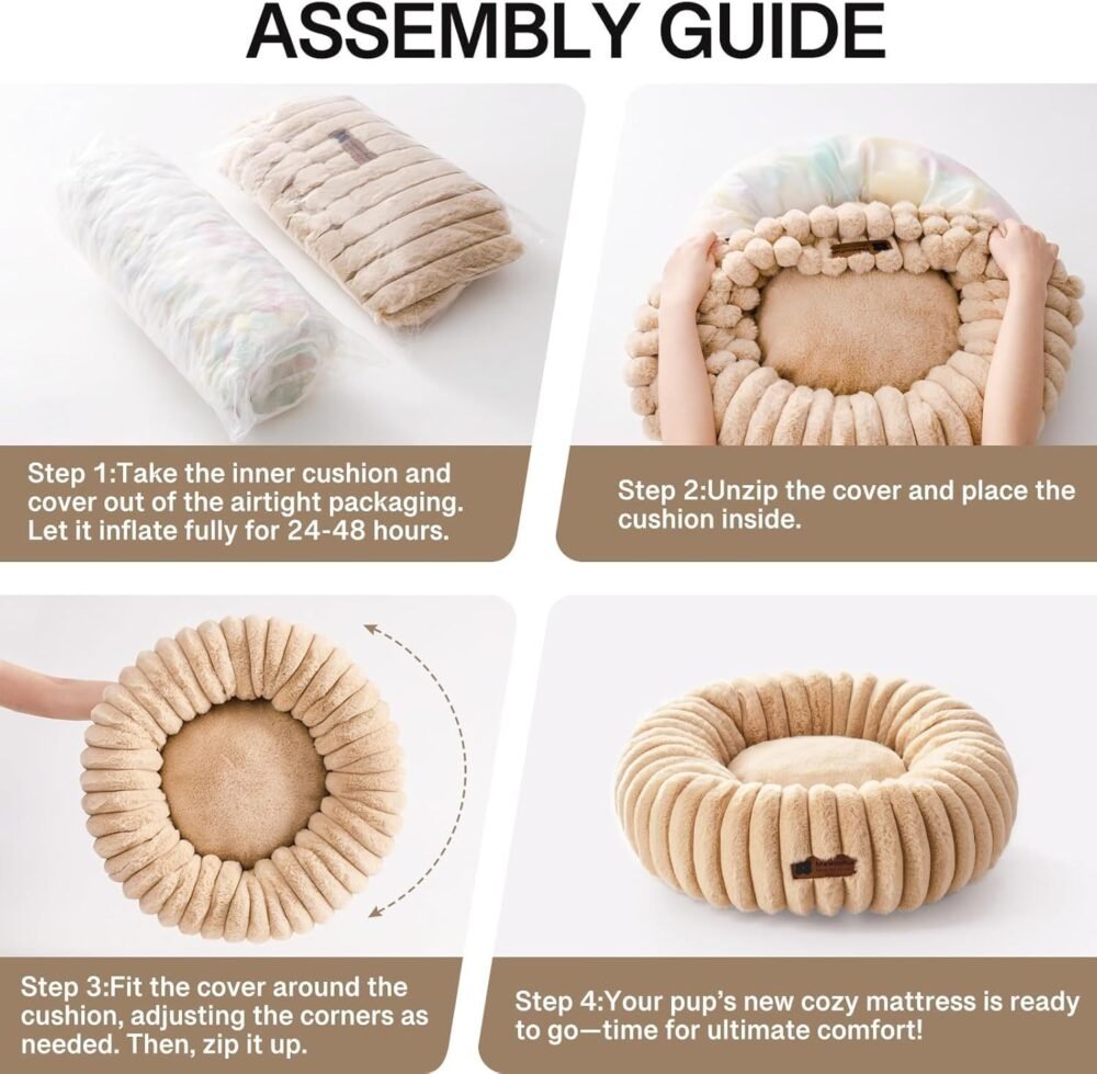 MEWOOFUN Donut Pet Bed – Washable Round Pet Bed for Indoor Cats & Kittens, Light Brown - Image 5