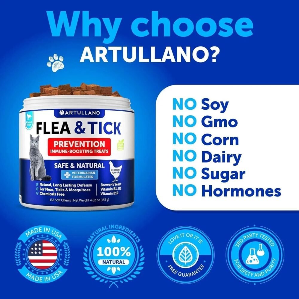 Flea Treatment For Cats – Natural Tick Prevention Chewable Supplement (135 Soft Chews) - Image 5