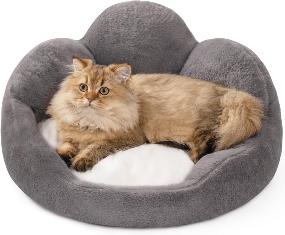 Fluffy Pet Bed – Washable Cat & Small Dog Sofa Bed with Non-Slip Bottom