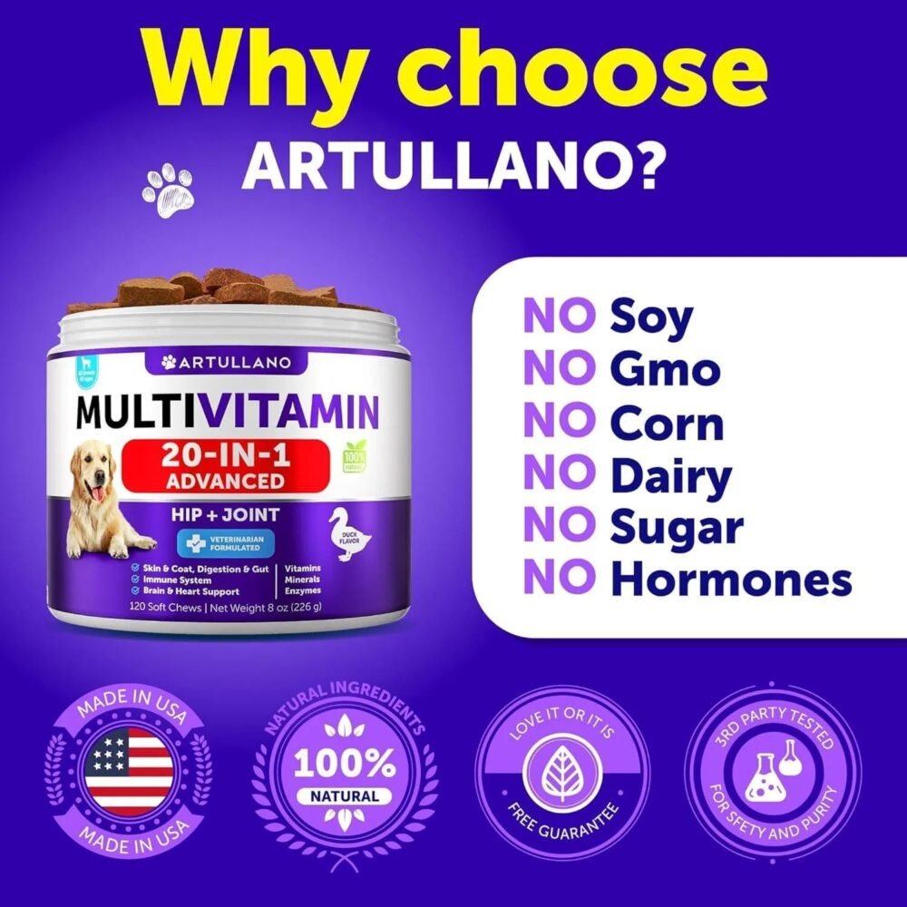 Dog Multivitamin Chewable – 20 in 1 Senior & Puppy Vitamins with Glucosamine, 120 Chews - Image 5