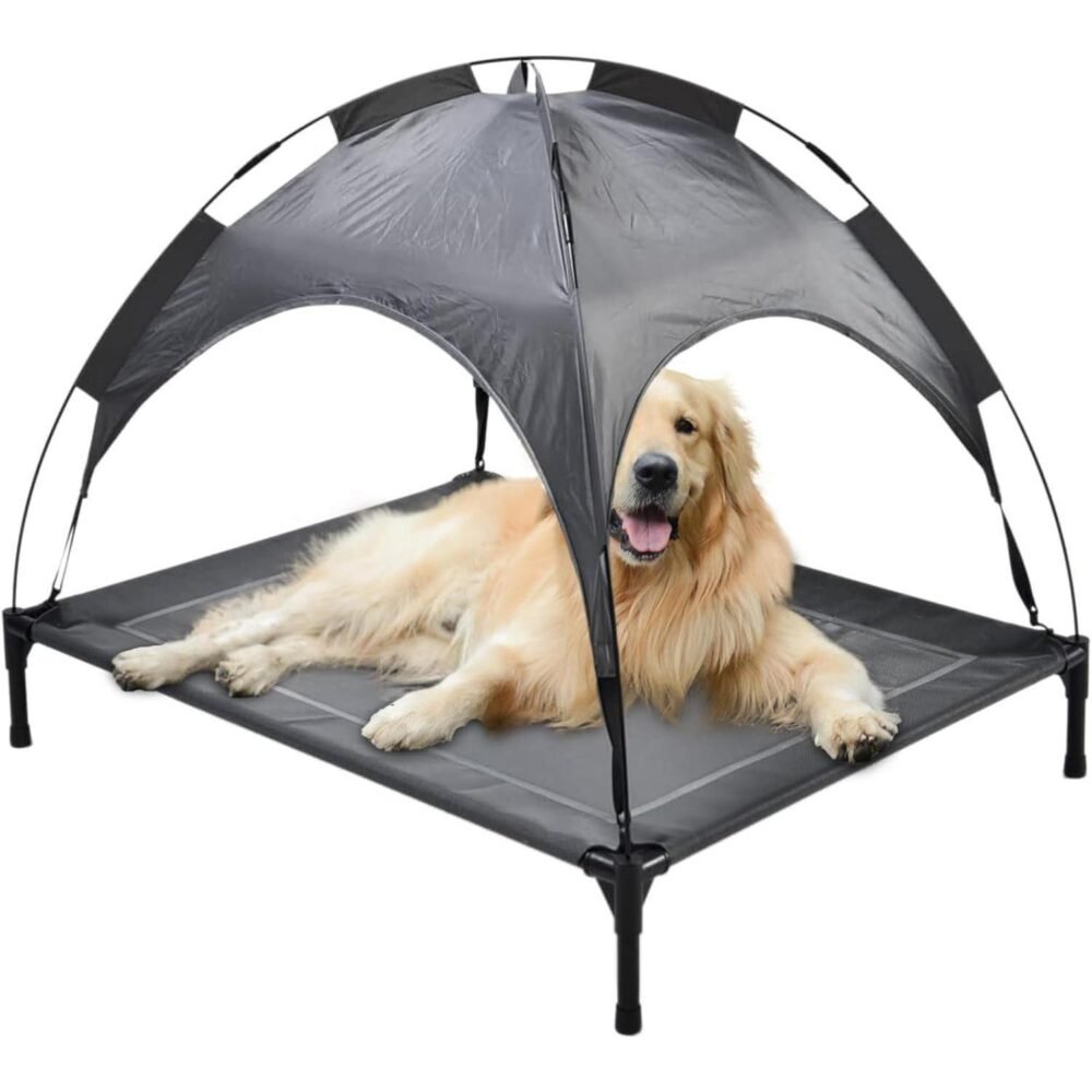 Outdoor Pet Dog Bed – Portable Grey Bed with Awning - Image 10