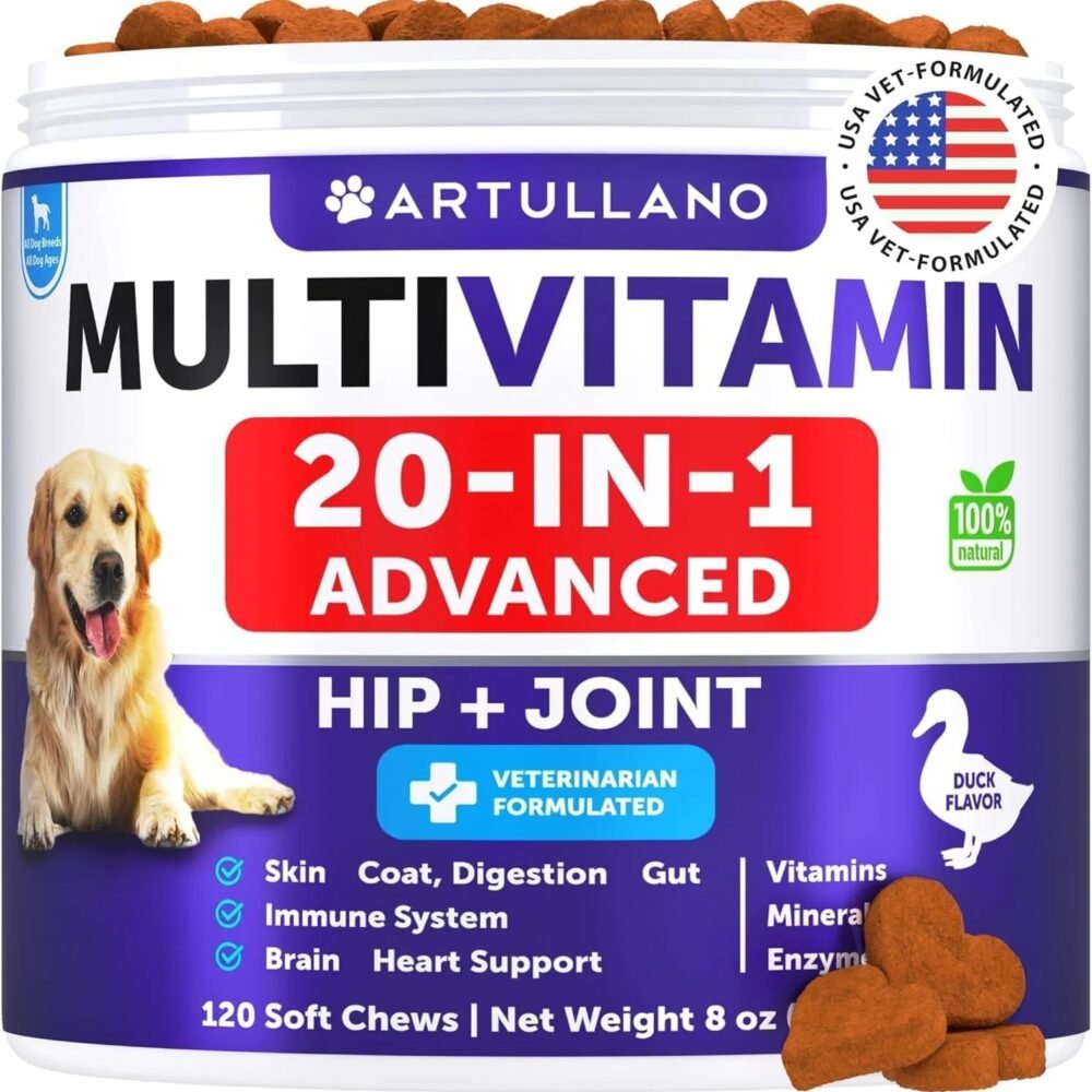 Dog Multivitamin Chewable – 20 in 1 Senior & Puppy Vitamins with Glucosamine, 120 Chews