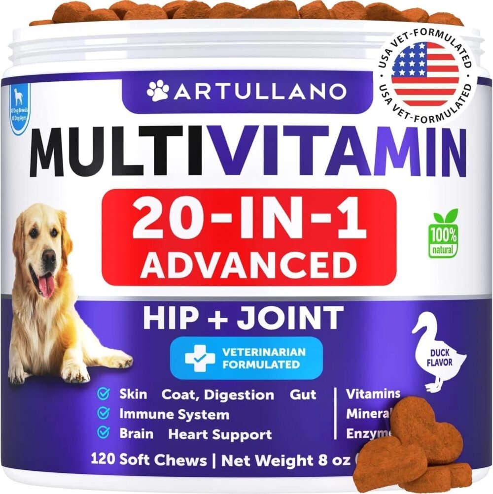Dog Multivitamin Chewable – 20 in 1 Senior & Puppy Vitamins with Glucosamine, 120 Chews