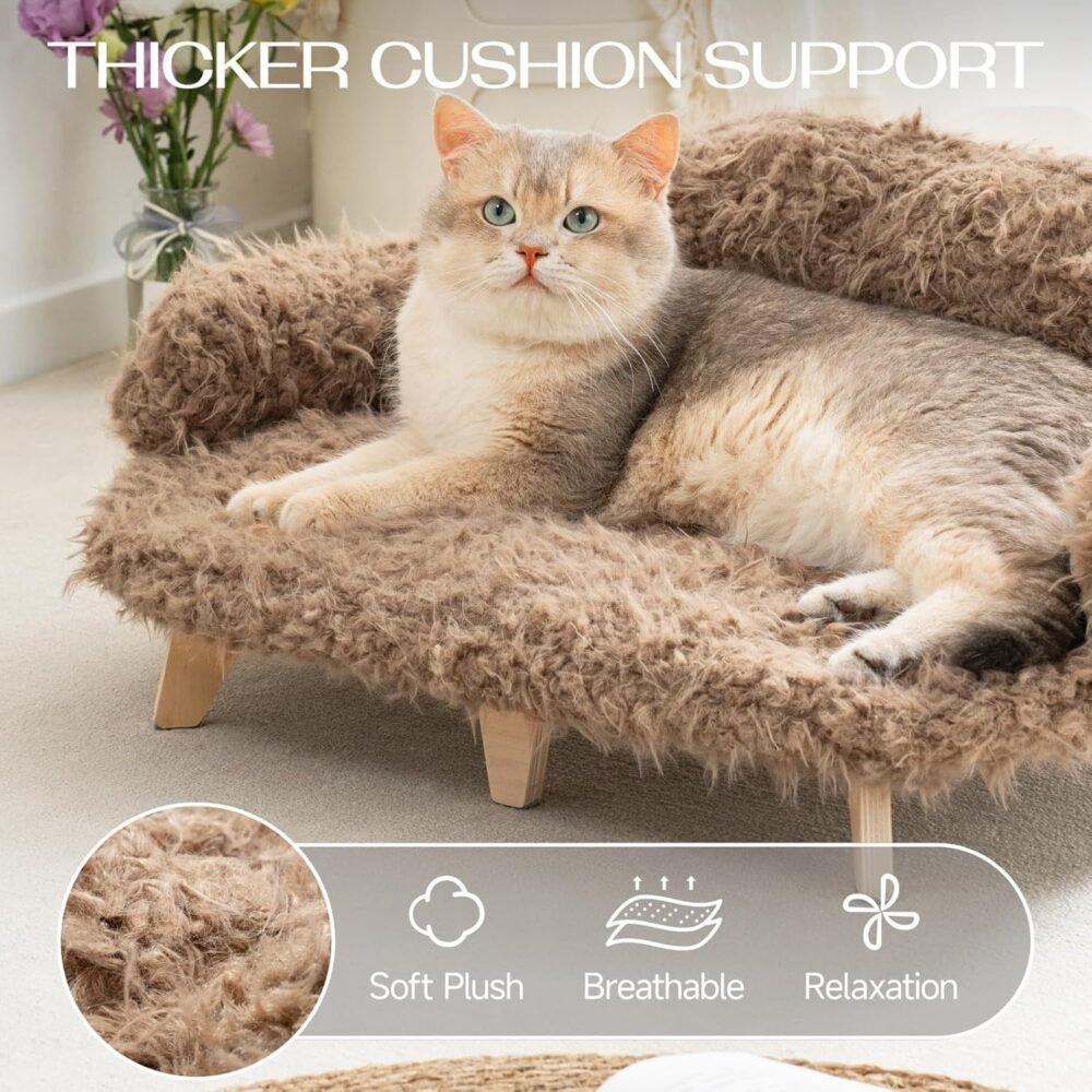 Elevated Cat Bed – Wooden Pet Sofa with Washable Cover for Cats & Small Dogs - Image 4