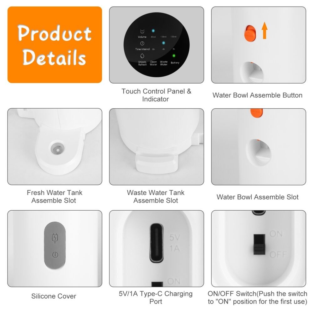 1Pc Smart Pet Water Fountain Automatic Cat Water Dispenser 3L Cordless Rechargeable Dog Water Fountain Self-Refill With 3 Adjustable Volume 3 Time Intervals Touch Control - Image 3