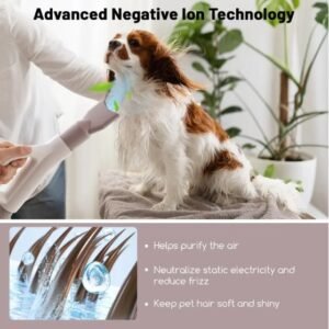 Dog Hair Dryer Ionic Pet Blower with Adjustable Temperature
