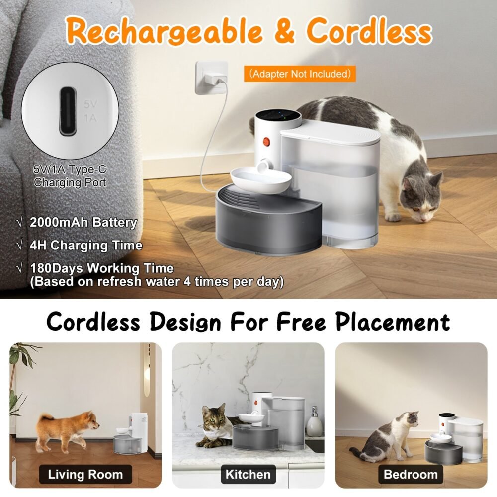 1Pc Smart Pet Water Fountain Automatic Cat Water Dispenser 3L Cordless Rechargeable Dog Water Fountain Self-Refill With 3 Adjustable Volume 3 Time Intervals Touch Control - Image 8