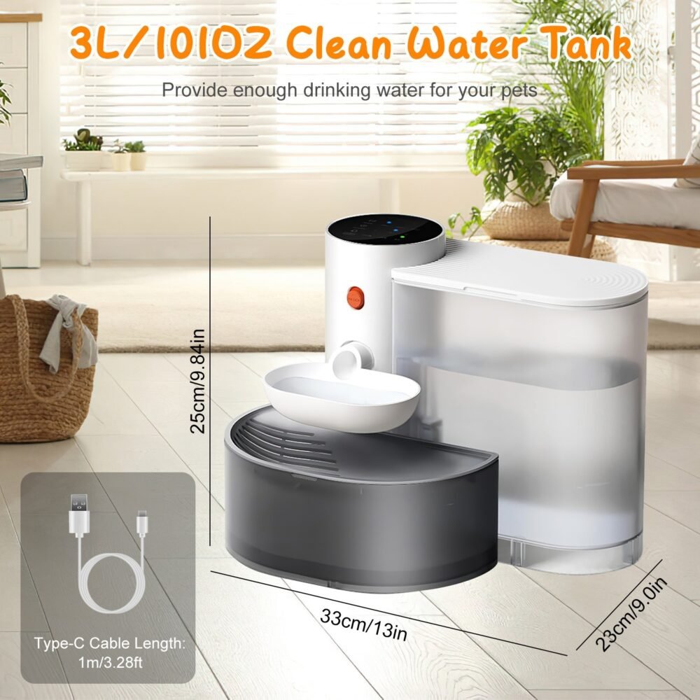 1Pc Smart Pet Water Fountain Automatic Cat Water Dispenser 3L Cordless Rechargeable Dog Water Fountain Self-Refill With 3 Adjustable Volume 3 Time Intervals Touch Control - Image 4
