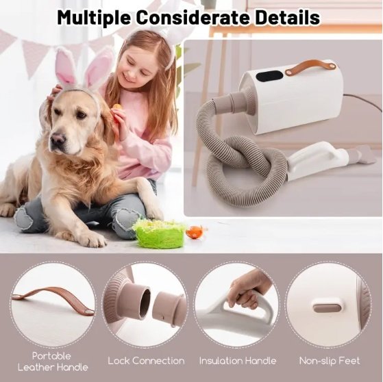 Dog Hair Dryer Ionic Pet Blower with Adjustable Temperature